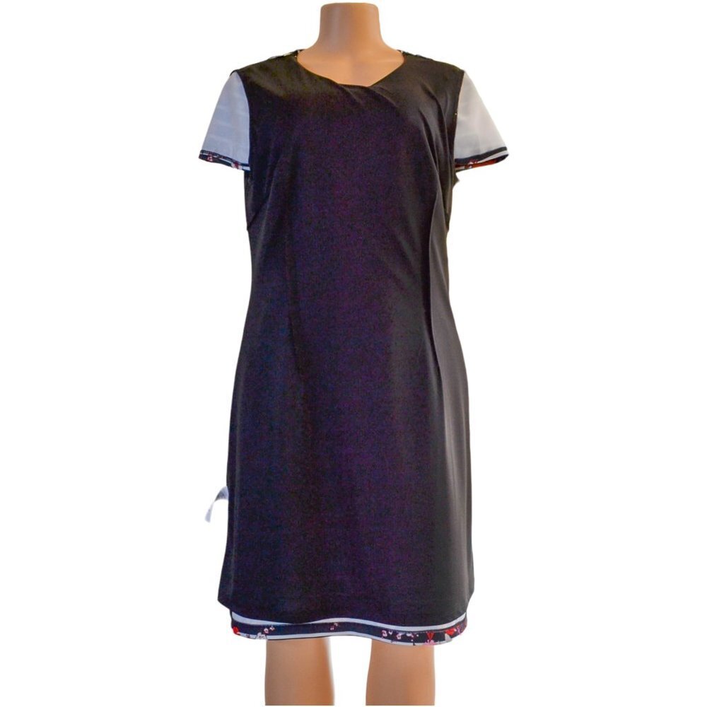 Adrianna Papell NWT Floral & Stripe Dress — Red / Pink / White on Black, Size 12 - Picture 11 of 15